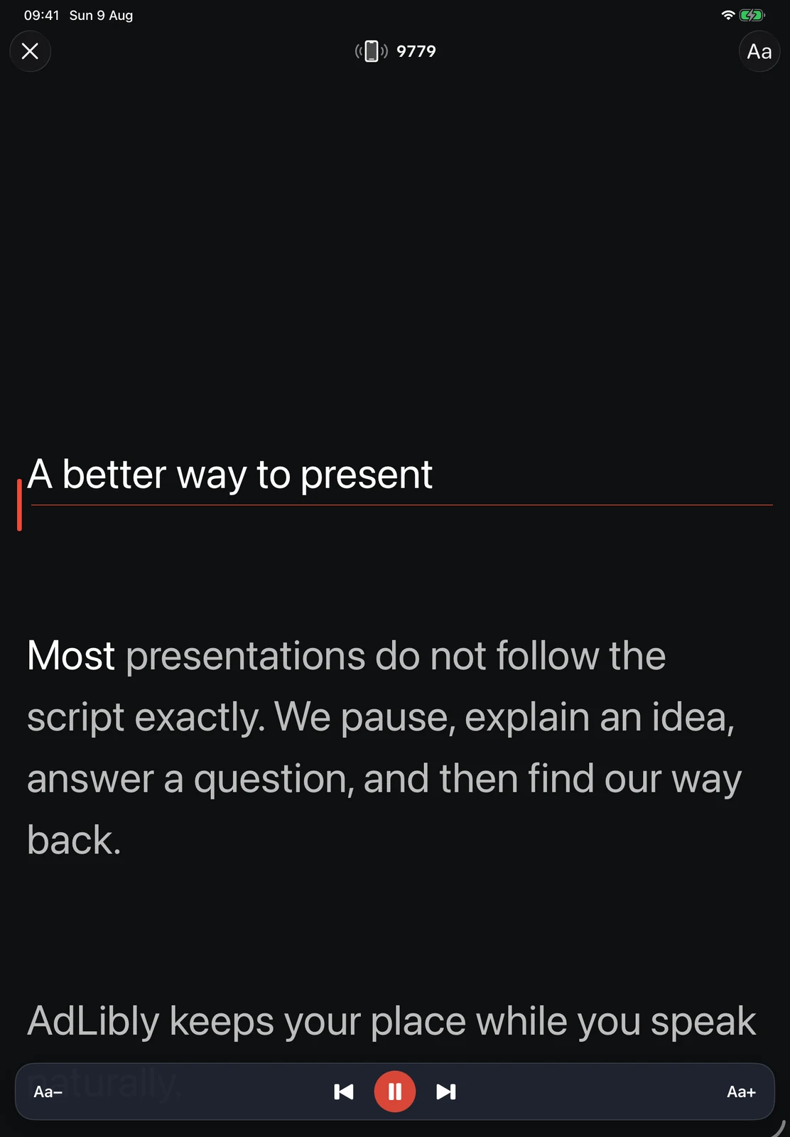 AdLibly teleprompter prompt ready beside a Zoom call on iPad